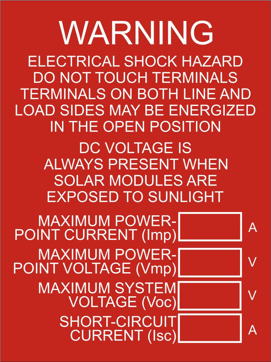 LB-160014-103 - DC Disconnect and Inverters Combined Label, Warning Electrical Shock and DC Voltage - 4x3 Inches - Red Background with White Text, Plastic.-Accurate Signs and Engraving - Solar Tags