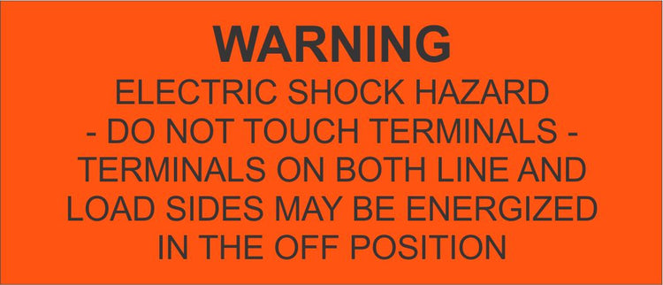 LB-30A001-371 - Warning Electric Shock Hazard Do Not Touch Terminals Terminals On Both Line and Load Sides May Be Energized In The Off - 1.5x3.5 Inches - Orange Background with Black Text, Decal.-Accurate Signs and Engraving - Solar Tags